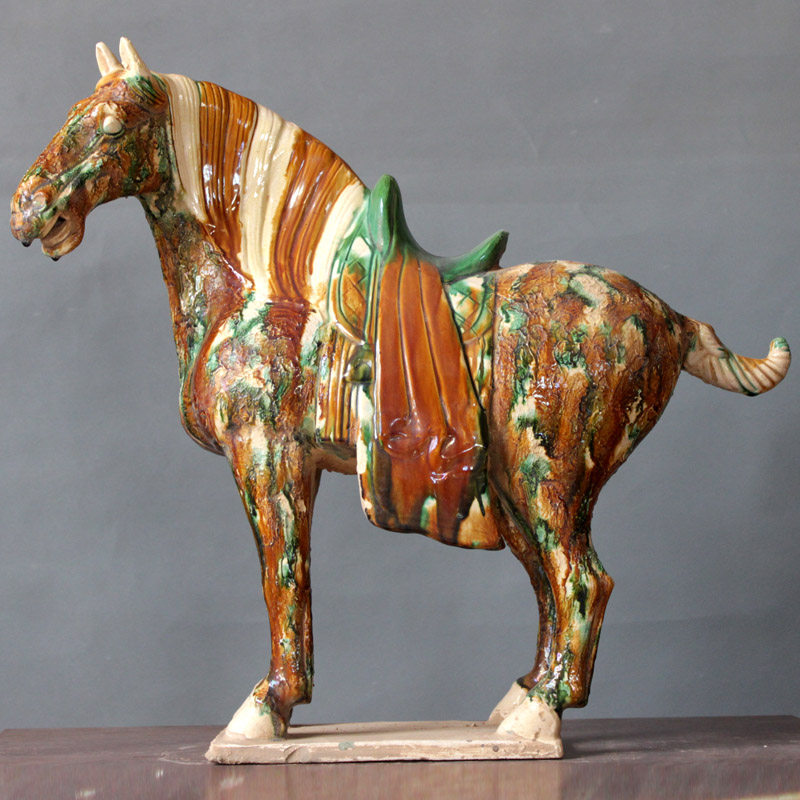 Tang San Color Ceramic Malaysia Antique Made Old Horse Swing Room Living Room Separation Wine Cabinet