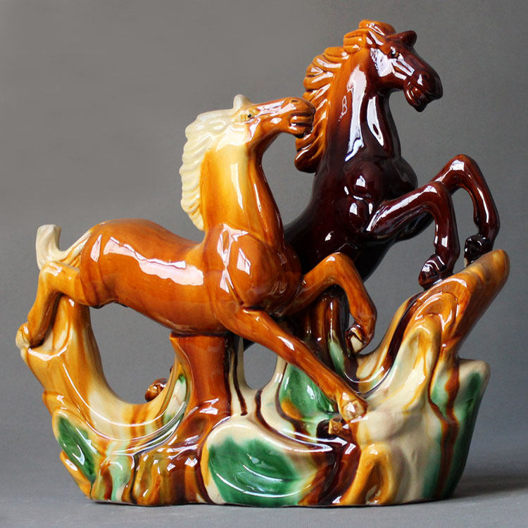 Tang 3Color horse ceramic horse bi wingfei mascot swing gift couple double horse craft immediately have object