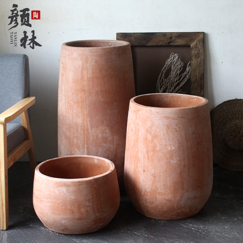 Fields Garden Brick Color Red Pottery New Technique Exposure Flower Pots Floor Large Size Combined Flower Pots Landscape Gardening Deep Basin Clay basin