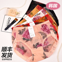 South Korea imported underwear Etranger sexy panties female lace mid-waist mesh large size fat mm briefs 940