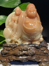 Hibiscus collections Childrens play Maitreya ornaments Pure handmade round carving Shoushan stone carving and seal carving Yaan green