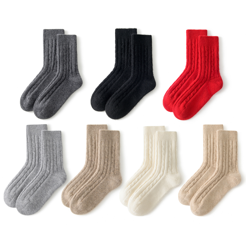 Ordos City 100% Pure Cashmere Thick Twisted Socks for Men and Women, Autumn and Winter Warm Home Socks, Cold-Proof, Warm and Moisture-Absorbing