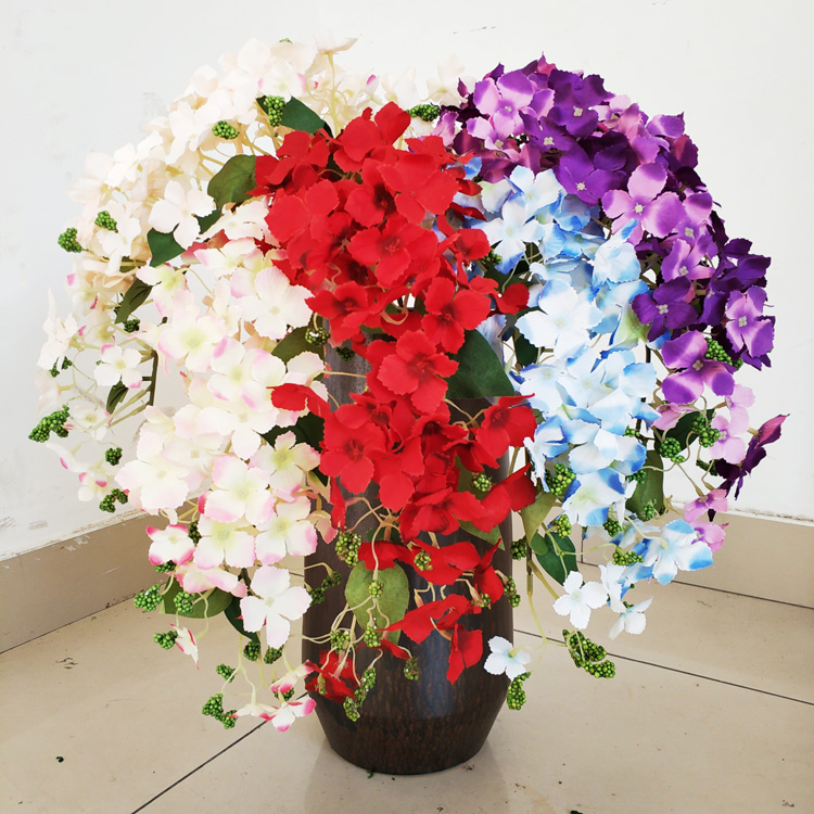 Simulation hydrangea soft branches hanging hydrangea wedding flower arrangement props wall hanging decoration landscaping simulation wild hydrangea