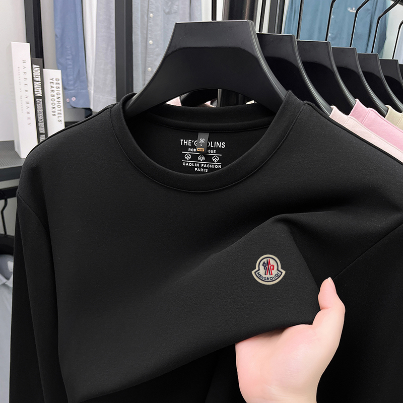 Mengkouqi High-End Luxury New Long-Sleeve T-Shirt for Men, Round Neck, Business Casual, Middle-Aged Men's Top, Base Layer