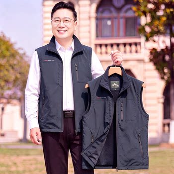 Dad's vest, spring and autumn waistcoat, middle-aged and elderly men's multi-pocket workwear, casual vest, outdoor fishing vest