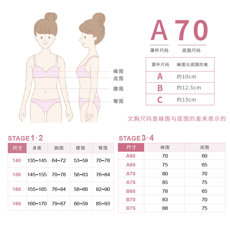 GUNZE County is a girl bra white underwear junior high school female student development vest without steel ring thin strapless breast