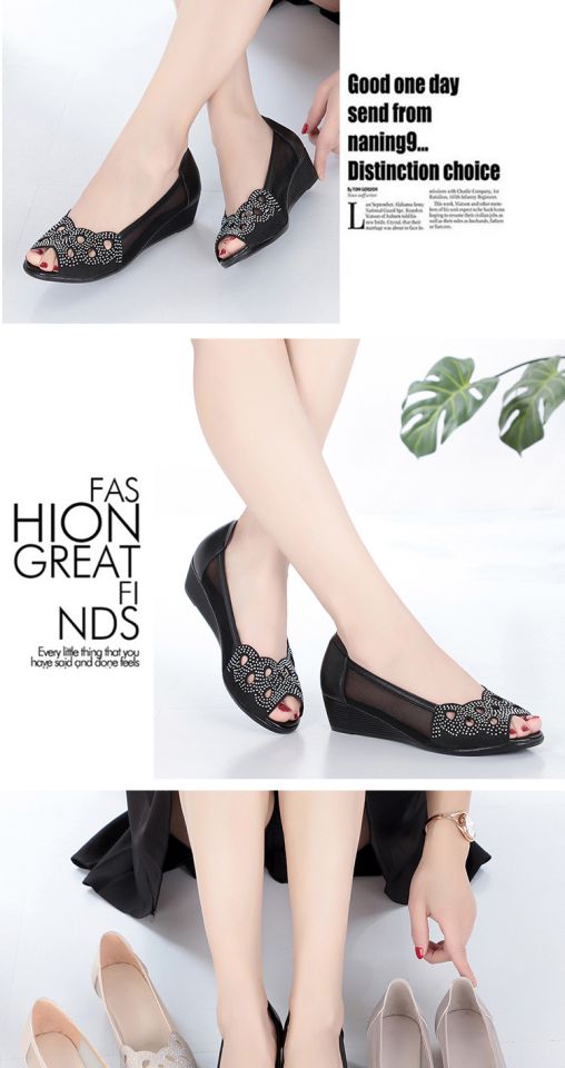 Mùa hè 2019 giày mới miệng cá dép của phụ nữ có độ dốc miệng nông với giày của phụ nữ trung niên thấp để giúp đế rộng cỡ lớn mềm - Sandal dép nữ quai ngang