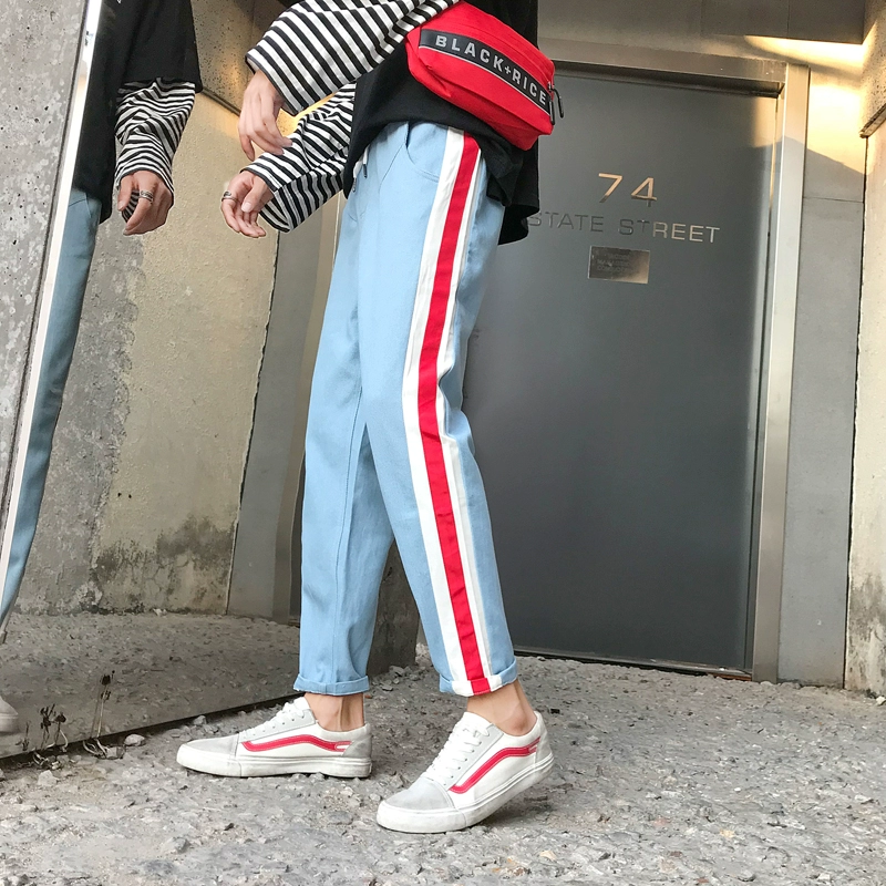 Mùa thu 2018 mới quần jeans rách nam phong cách Harajuku