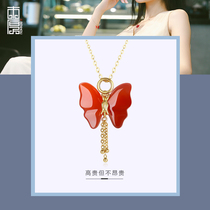 This thick Hetian jade pendant jade necklace Joker South Red Necklace Women 18K Gold Butterfly Pendant Accessories Women
