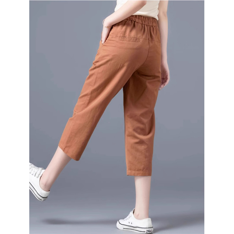Outlet Clearance Sale Brown Linen Pants Cotton-Linen Cropped Pants Women's High-Waisted Suit Casual Pants Summer