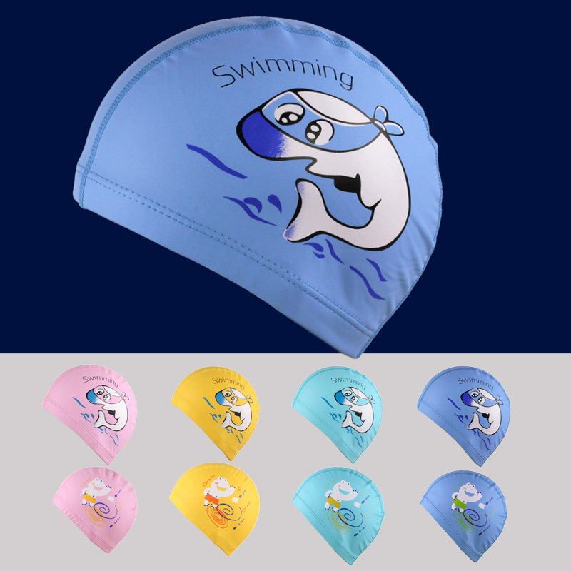 Child PU Coated Cartoon Dolphin Swimming Cap Child Swimcap Boy Girl Universal Waterproof Ear Cap