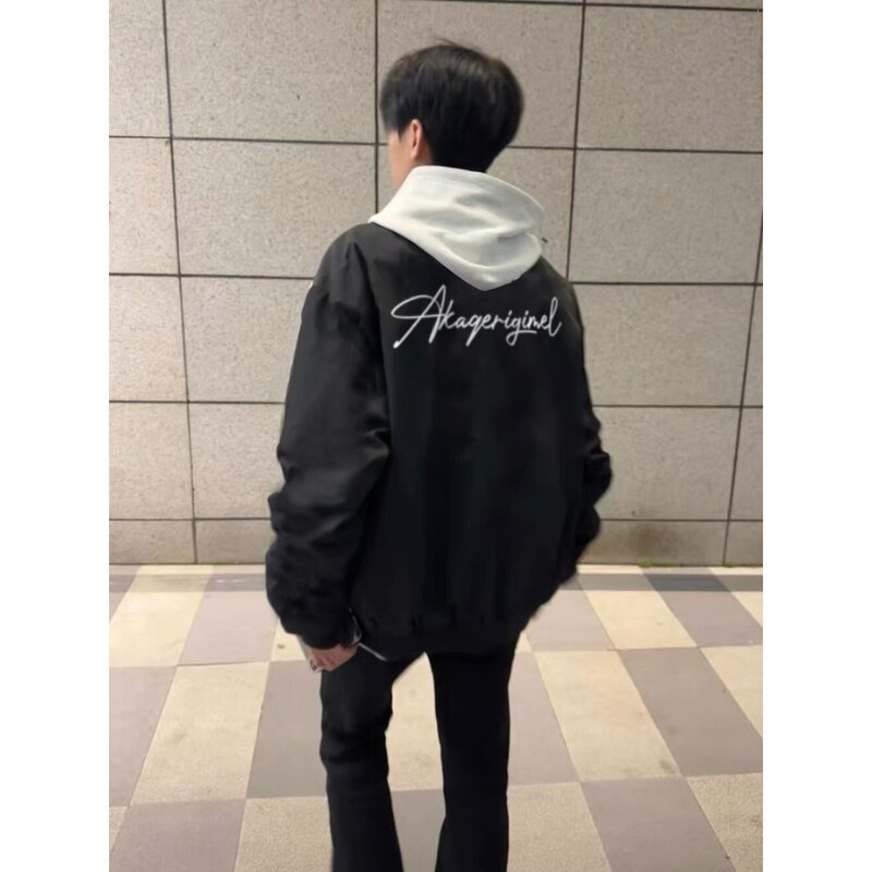 American Retro Black Bomber Jacket for Men, New Spring and Autumn High Street Hip-Hop Trendy Baseball Jacket, Couple's Outerwear