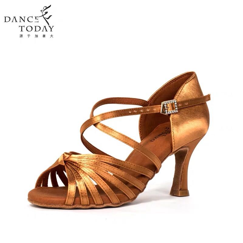 DanceToday Canadian professional Latin dance shoes with seven belts and one knot adult soft thick-soled comfortable competition dance shoes