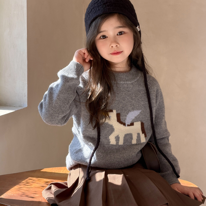 100% Pure Wool Sweater for Children, Half-Turtleneck, Girls' Jacquard Unicorn Thickened Sweater, Autumn and Winter Cashmere Base Layer 100% Pure Wool Sweater for Children, Half-Turtleneck, Girls' Jacquard Unicorn Thickened Sweater, Autumn and Winter Cashmere Base Layer