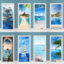 Waterproof custom door on the bedroom moving door sticker whole self-adhesive wall sticker living room seascape painting
