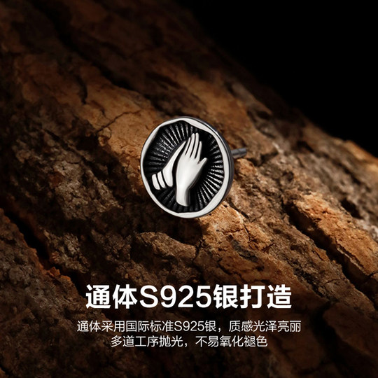 S925 silver earrings men's hip-hop sterling silver trendy personality fashion high-end single simple niche design earrings