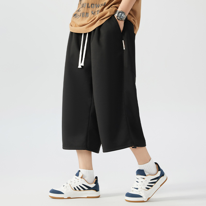 Plus-Size Men's Summer Cropped Pants with Drawstring, Trendy and Oversized, Suitable for Larger Men, Sports Pants
