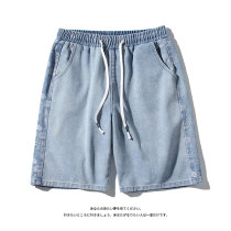 Cashew flower stitching denim shorts mens summer loose straight tube net red pants Japanese students casual five-point pants