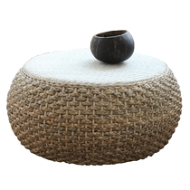 Straw and rattan bay window table tatami coffee table small kang table Japanese balcony floor table solid wood low table round tatami table