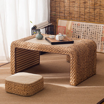  Japanese and Korean rattan tatami coffee table Floor table Kang table Solid wood bay window table Small coffee table Chinese school low table tea table