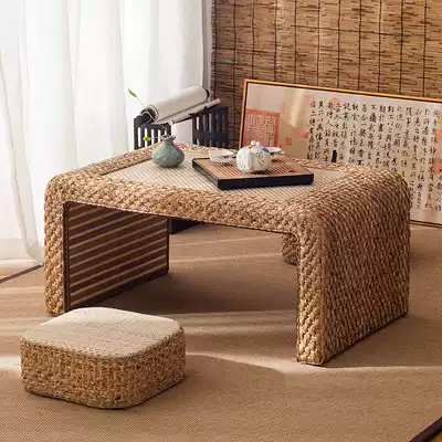 Japanese and Korean rattan tatami tea table table Kang table solid wood low table small coffee table Chinese low table drinking tea table