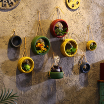 Industrial wind tire flower pot simulation green plant wall hanging bar milk tea shop wall plant wall wall decoration pendant
