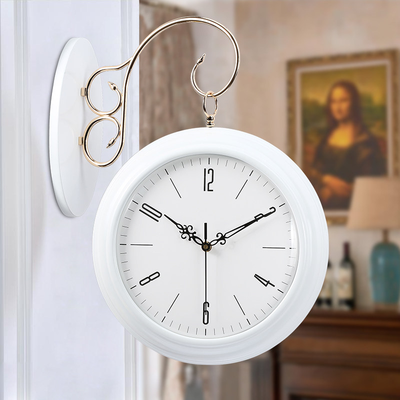 Polaroid solid wood clock double-sided wall clock living room home Nordic modern simple creative fashion two-sided side wall watch