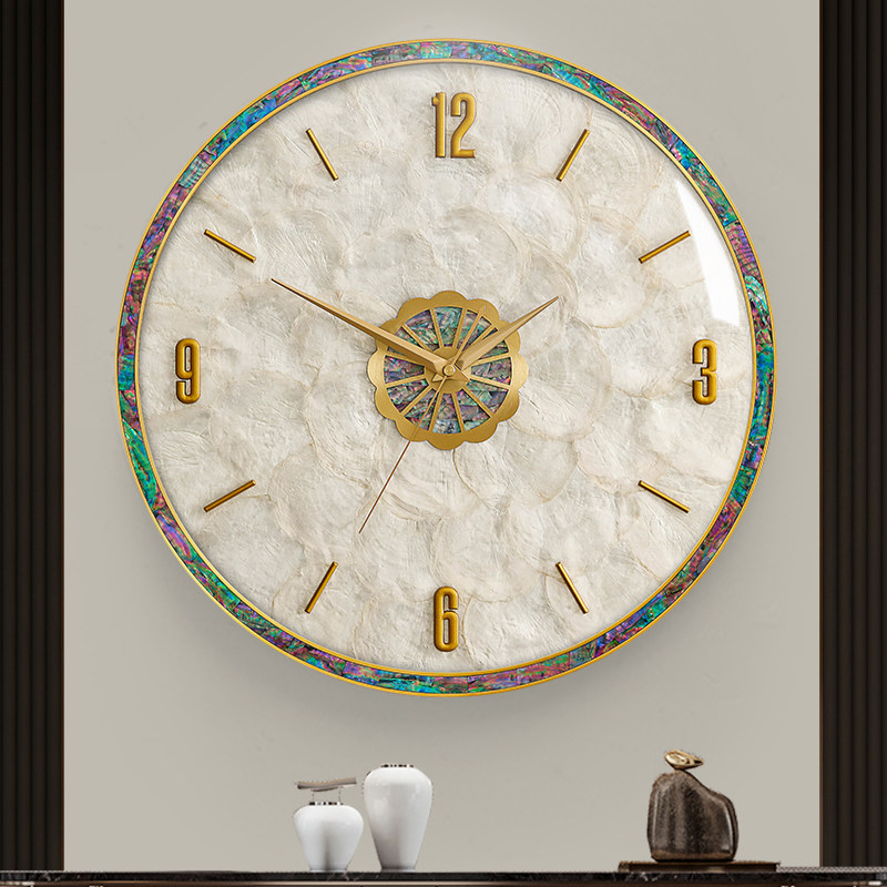 Modern pure light extravagant shell hanging bell brass European style hanging table minimalist living room Nordic creative home mute clock table-Taobao