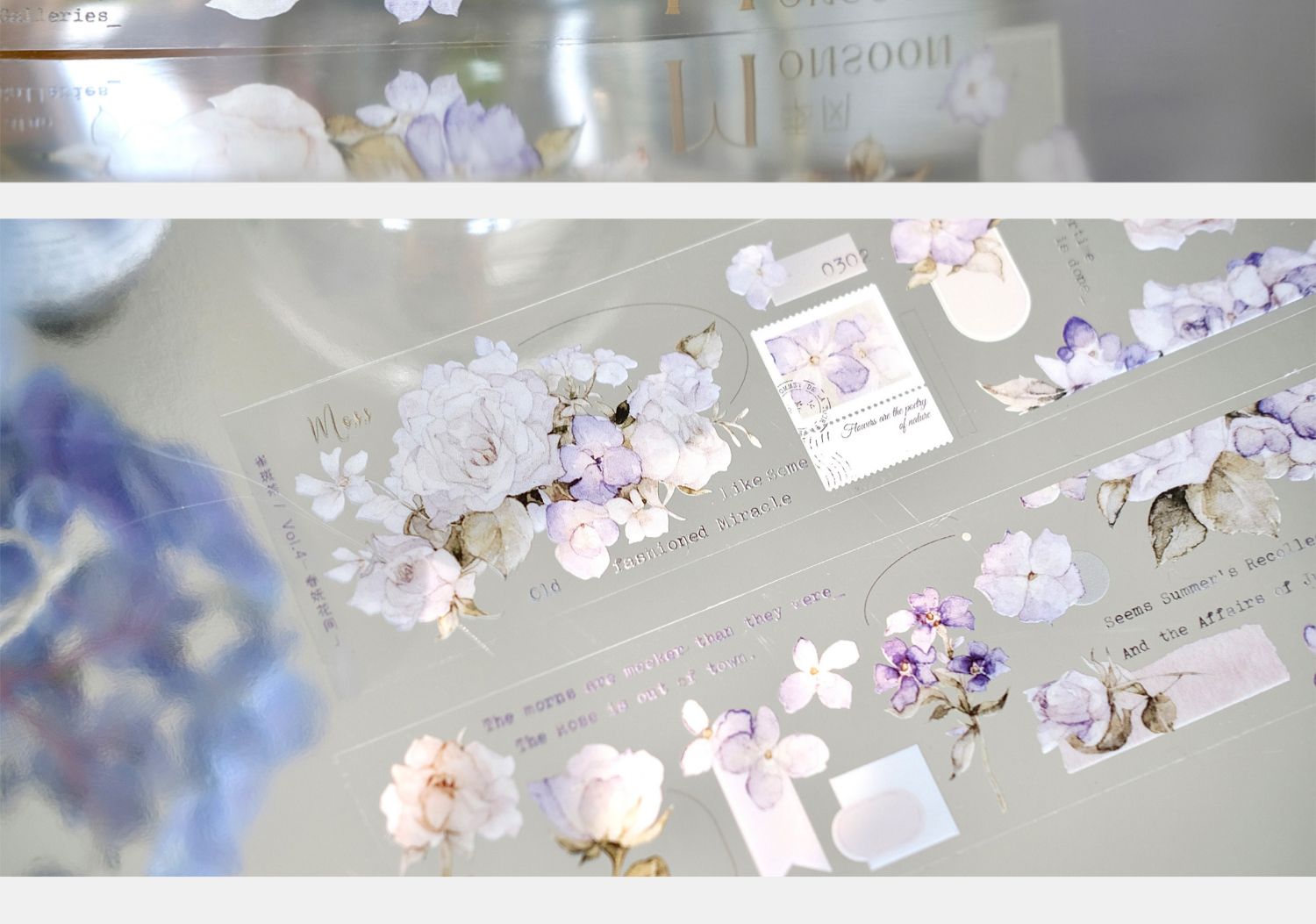 【預售】Vol4 春嫵花間 雀斑茶新品手帳膠帶 和紙/PET - 膠紙/膠帶/紙膠帶 - 紙 藍色