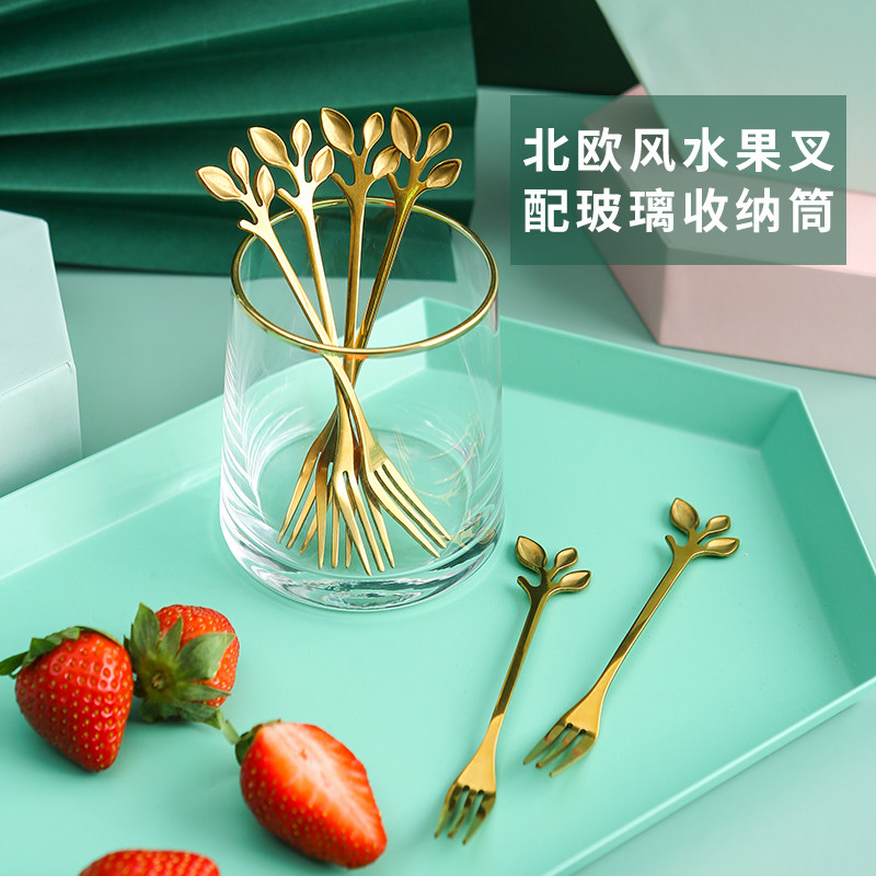 Stainless steel Fruit fork suit Creative cute Eurostyle small lavish cake fork Home Jar Fruit Sign Fruit Stick