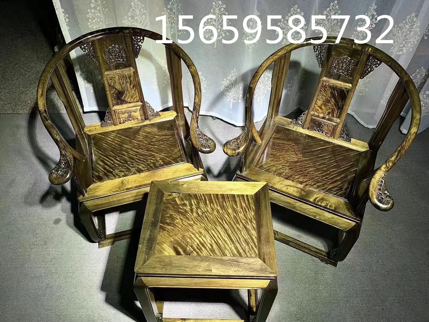 Redwood furniture Golden wire wooden palace chair three pieces of shady wooden chair Antique Taiwan chair Augmented wood