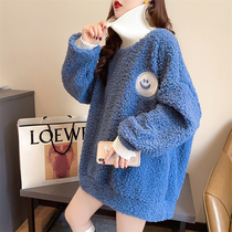 Pregnant womens sweater autumn and winter fashion model 2021 New Net red ocean air plus velvet padded loose belly belly high neck top