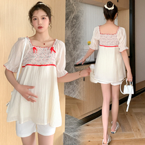 Pregnant women summer t-shirt fashion suit Korean version of the tide mother foreign Chiffon shirt summer short top doll shirt