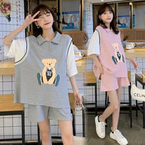 Maternity dress summer suit Korean version of the tide mother personality cotton t-shirt jersey sports and leisure summer out two-piece set