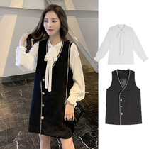 Maternity dress Autumn fashion two-piece suit Korean version of the early autumn foreign style age-reducing net red top dress medium-long section