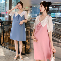 Maternity dress Summer short sleeve Korean version of the foreign style net red loose chiffon skirt Medium-length top dress summer skirt