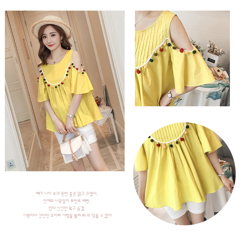 Phụ nữ mang thai t-shirt mùa hè Hàn Quốc thời trang dễ thương thai sản dress hồng áo sơ mi đoạn ngắn bông phụ nữ mang thai búp bê phù hợp với