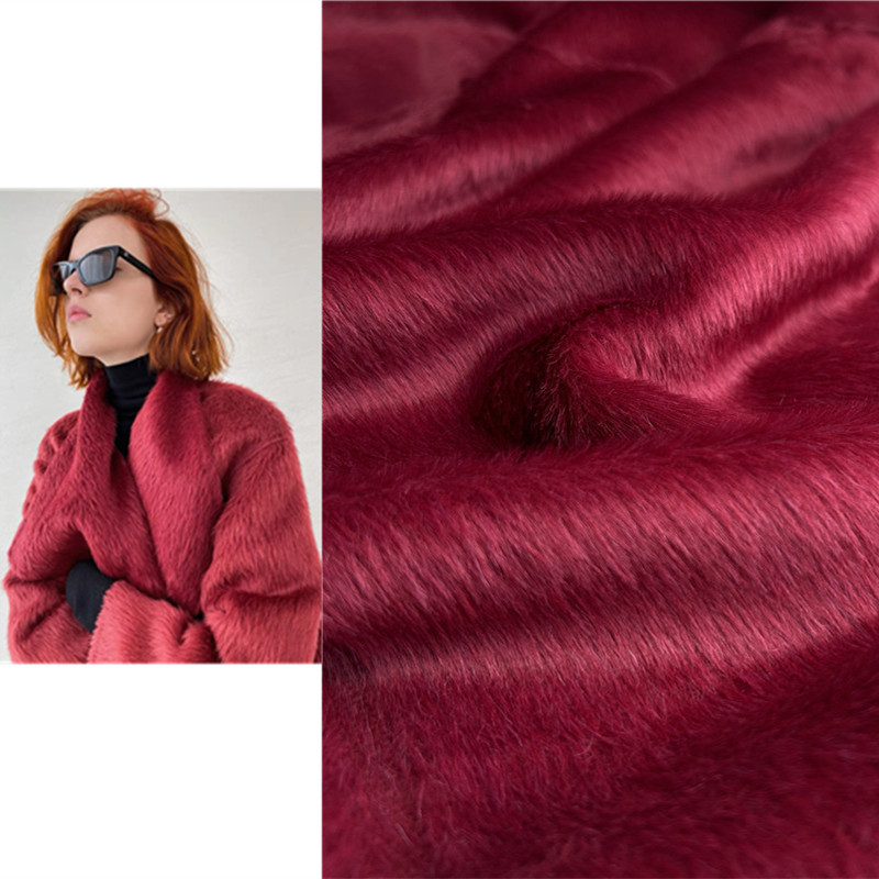 Angora Red Peruvian Imported Suli Long-Haired High-Grade Single-Sided Alpaca Wool Fabric with a Fur-Like Feel, Australian Wool Fabric