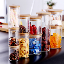 Bamboo and wood lid Glass storage tank Heat-resistant birds nest sealed tank Storage bottle Seasoning bottle Tea jar Dried fruit jar
