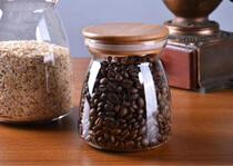 Bamboo and wood cover Transparent glass sealed jar Kitchen glass bottle Tea snack jar Food candy jar Glass jar