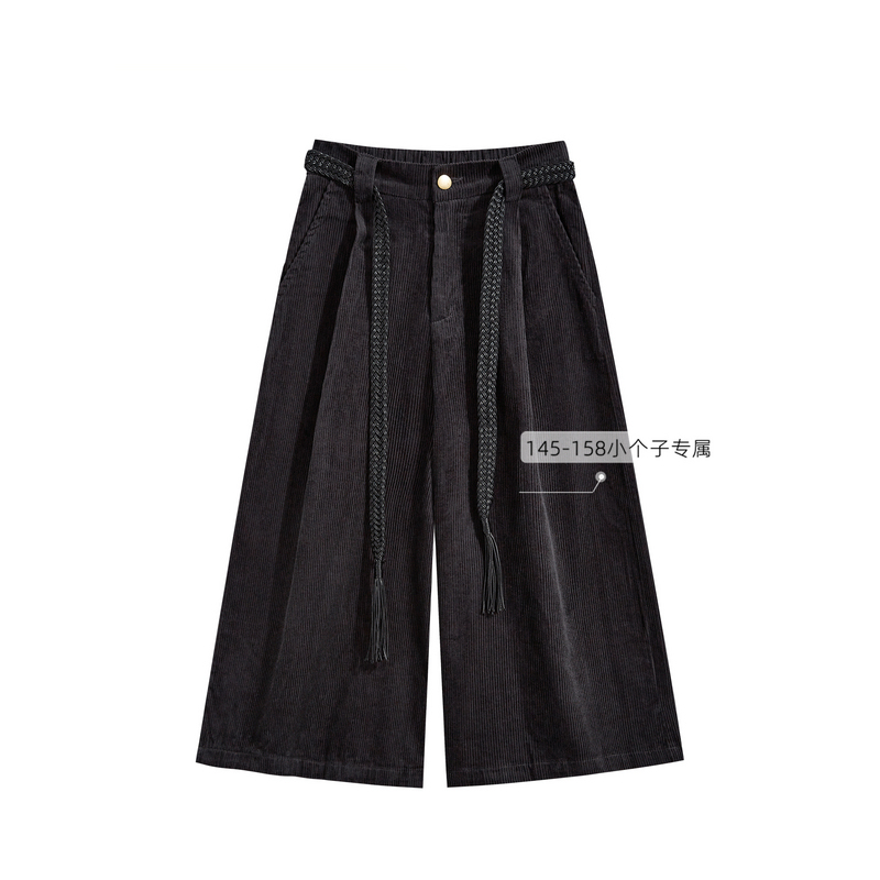 Petite Retro Corduroy Casual Pants for Women, Autumn 2025 New Style, Fashionable and Elegant, Loose Straight-Leg Pants, Cropped Pants, Size XS