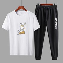 Casual Suit Short Sleeve Men 2022 new cartoon printed sashimi Students hit bottom-ins Summer pure cotton t-shirt