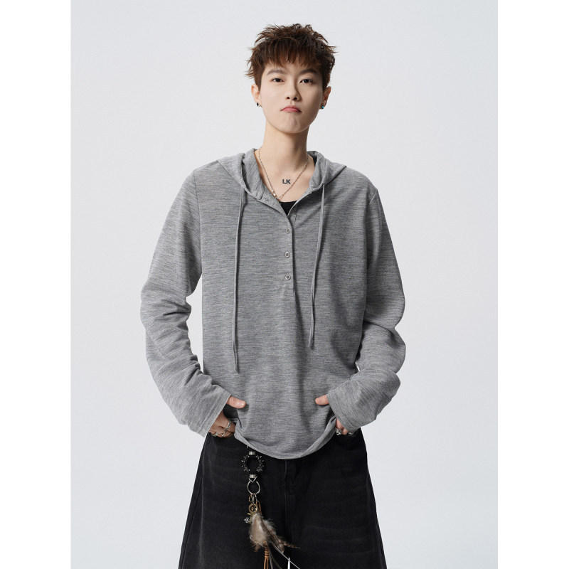 Outdoor Trendy Loose Hooded Long-Sleeved T-Shirt for Men, Summer Thin Pullover Casual Top, Lazy Style Sun Protection Shirt