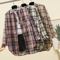 Black and white plaid shirt women 2019 Spring Summer Korean version of Harajuku wind plaid shirt coat women loose retro sunscreen shirt