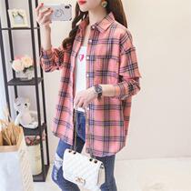 Grated Plaid Shirt Womens 2021 Spring New Korean version of loose retro Hong Kong flavor outside wear top coat thin coat