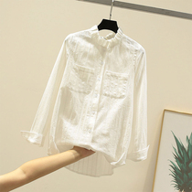 Lace collar shirt women Spring and Autumn new hipster white long sleeve bottom shirt design sense coat early autumn Womens