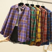 2019 Spring and Summer Korean version of Joker Long Sleeve Plaid Shirt Womens Retro Leisure Loose BF Design Feeling Machine Top Women