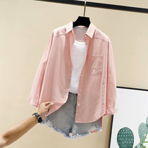 2021 Spring and Autumn Hong Kong flavor Korean version of loose bf solid color long sleeve shirt student temperament white cotton base shirt Women