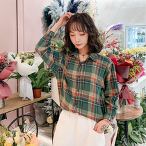 2019 Spring dress Korean version of the new fashion polished shirt women loose Joker Plaid very fairy shirt