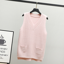 Sweater knitted vest female long-range V-collar with thin age vest pure color small fresh spring and autumn shoulder overlap tide